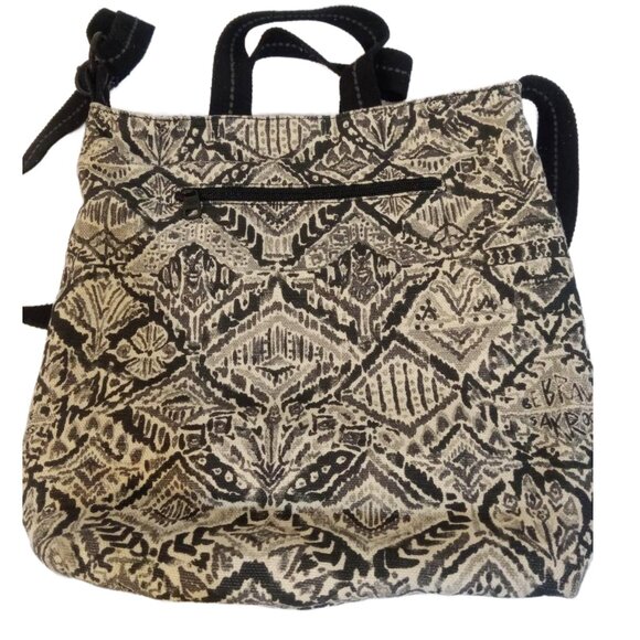 Sakroots Crossbody Tote Handbag Black Gray White Blue Handles Zipper Snap Button - Picture 4 of 8